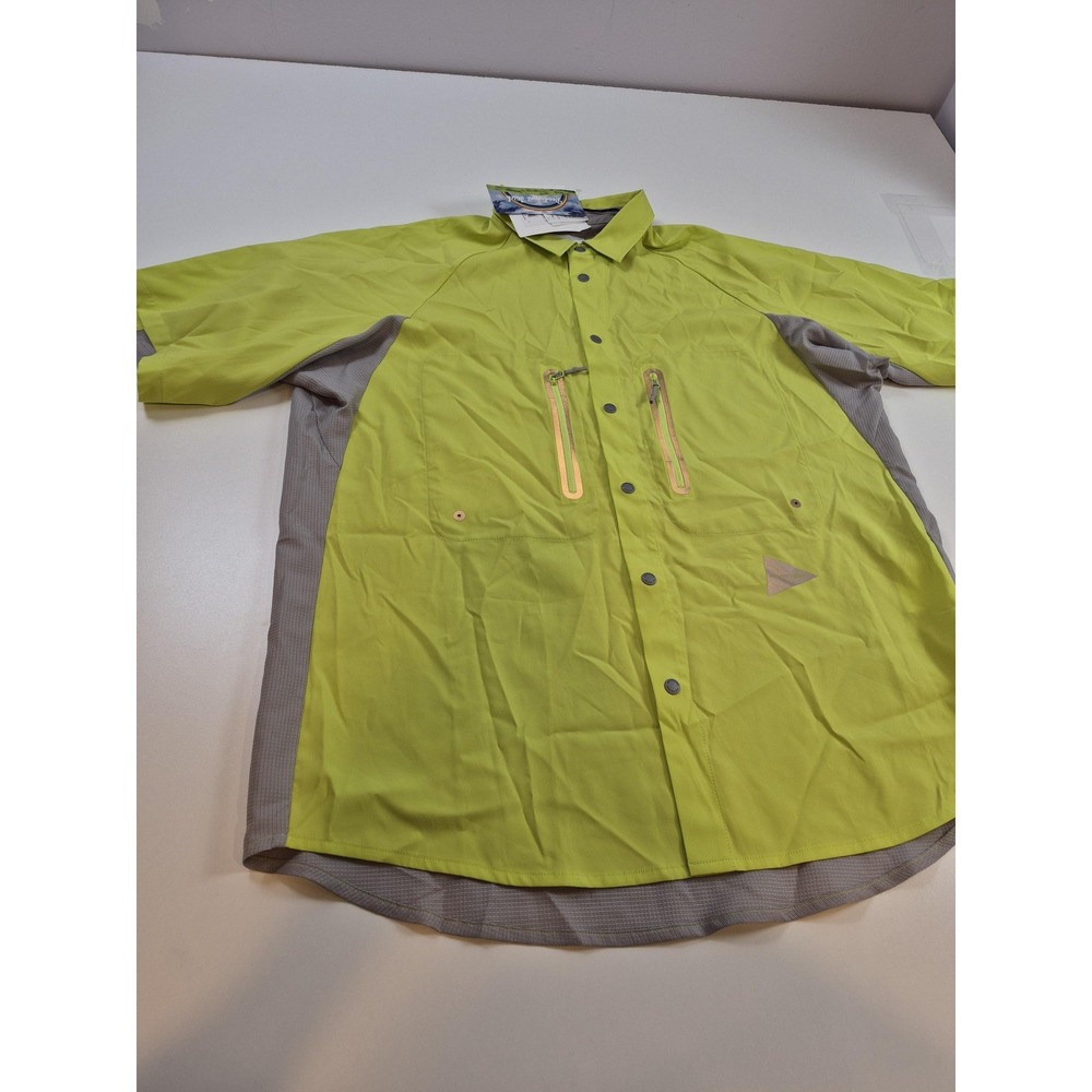 And Wander Shirt Mens XL Yellow Deodorant Stitch Hiking Snap Short Sleeve Top